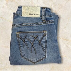 Grace In LA Jeans Size 25 Bootcut Blue Denim Stretch Embroidered Cowgirl Western